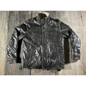Levi's Men's Medium Brown Sherpa Fleece Lined Faux Leather Trucker Jacket